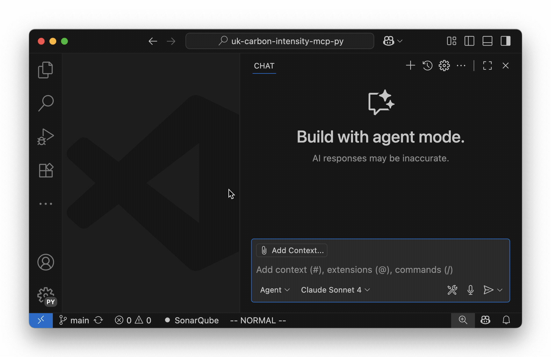 A screen recording showing how to call the 'Get Current Intensity' tool in the VSCode LLM chat interface.